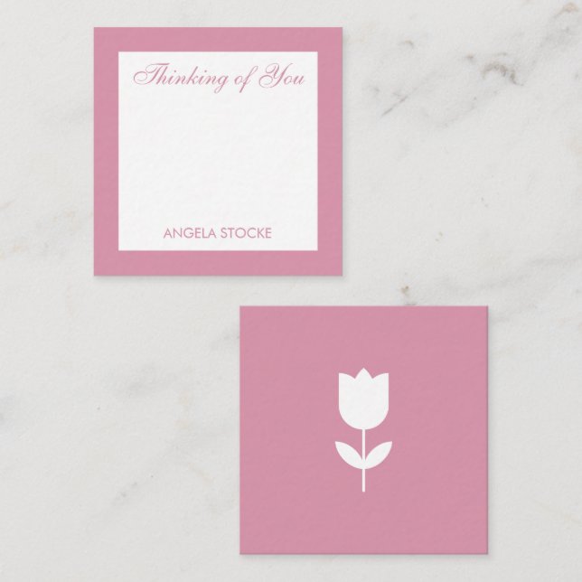 Personalized Simple Pink Flower Enclosure Note Card (Front/Back)