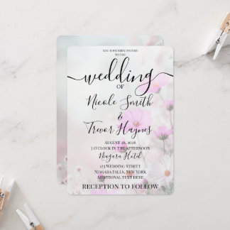 Personalized Simple Pink Flowers Wedding Invitation