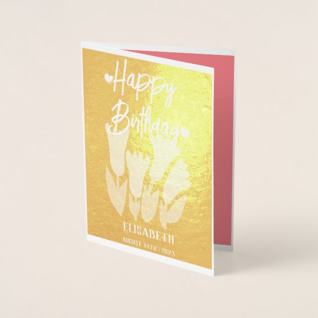 Personalized Simple Purple Floral  Female Birthday Foil Card (Front)
