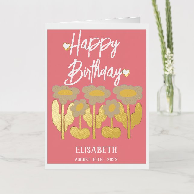 Personalized Simple Purple Floral  Female Birthday Foil Greeting Card (Flower)