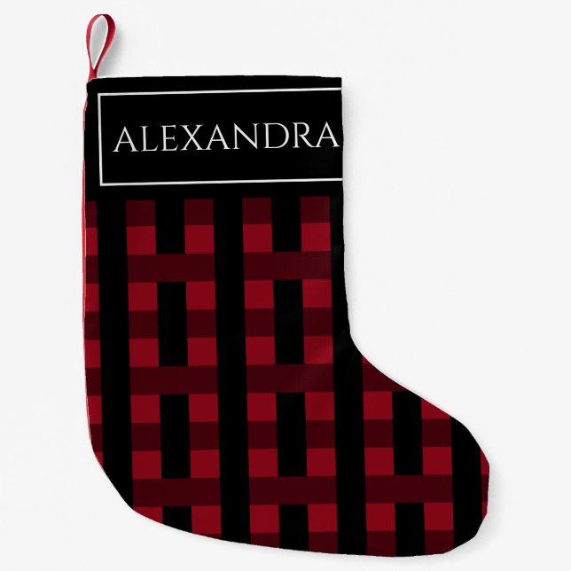 Personalized Simple Red Black Plaid Small Christmas Stocking (Front)