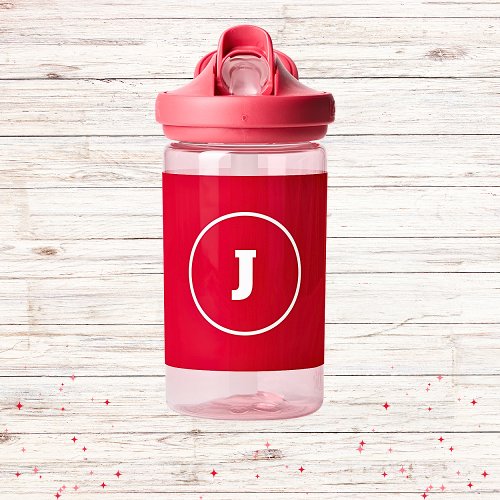 Personalized simple Red Name Monogram Kids School  Water Bottle