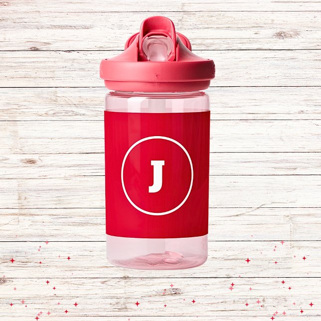 Personalized simple Red Name Monogram Kids School  Water Bottle (Creator Uploaded)