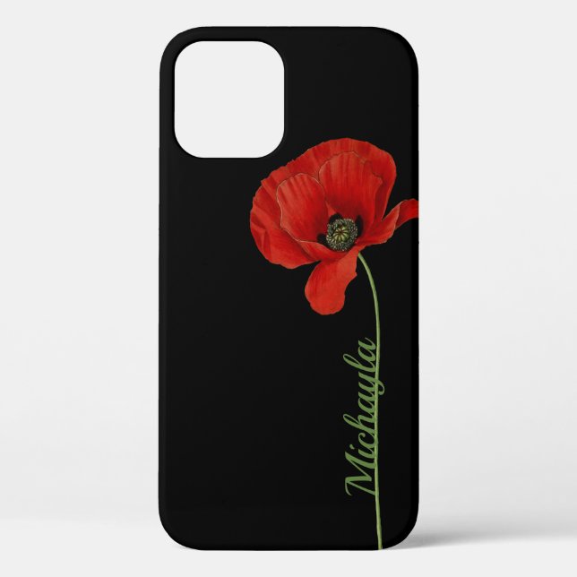 Personalized Simple Red Poppy on Black  Case-Mate iPhone Case (Back)