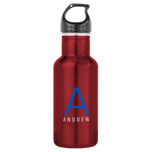 Personalized Simple Red White Blue Initial Name Stainless Steel Water Bottle