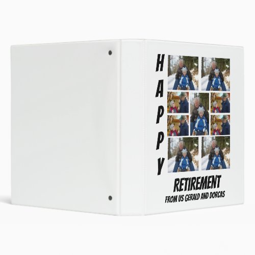 Personalized Simple Retirement  9 Photo Collage  3 3 Ring Binder