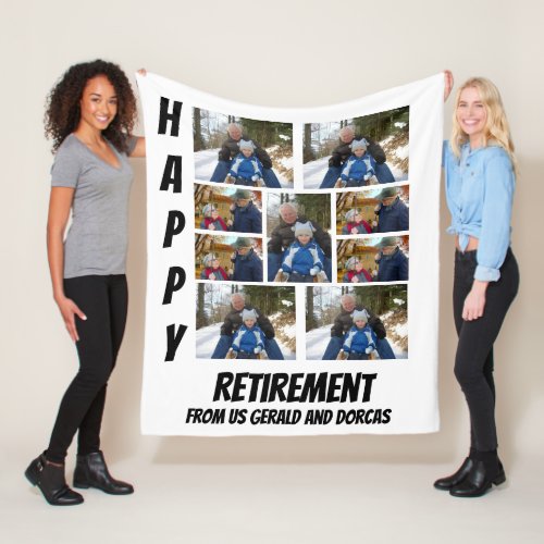 Personalized Simple Retirement  9 Photo Collage Fl Fleece Blanket