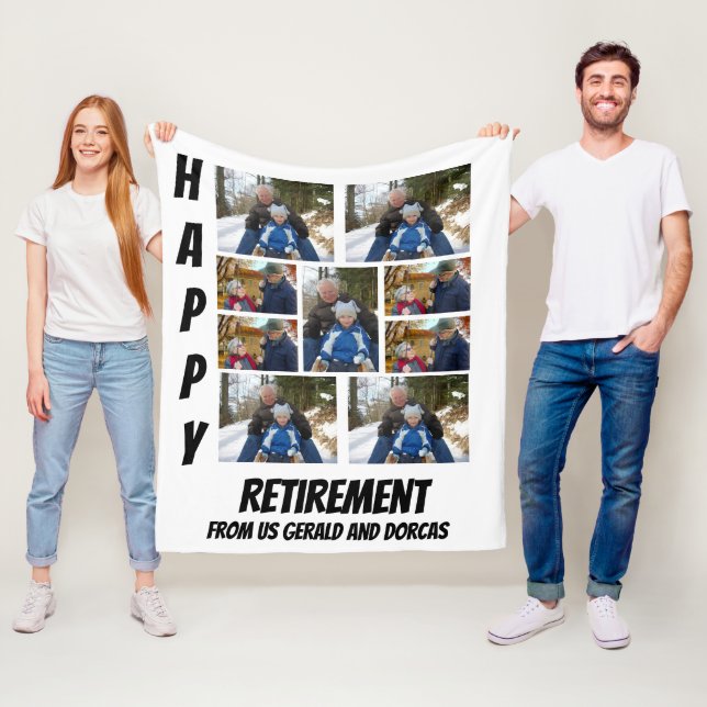 Personalized Simple Retirement  9 Photo Collage Fl Fleece Blanket (In Situ)
