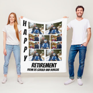 Personalized Simple Retirement 9 Photo Collage Fl Fleece Blanket