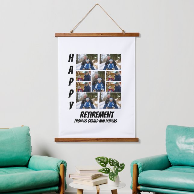 Personalized Simple Retirement  9 Photo Collage  Hanging Tapestry (Living Room)