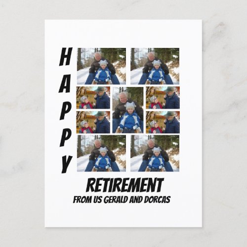 Personalized Simple Retirement  9 Photo Collage  Holiday Postcard