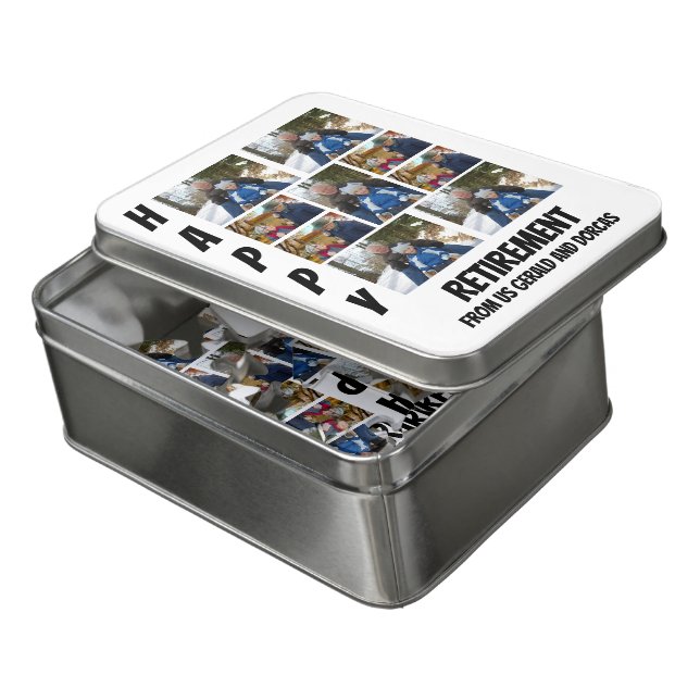 Personalized Simple Retirement  9 Photo Collage  Jigsaw Puzzle (Lid Open)