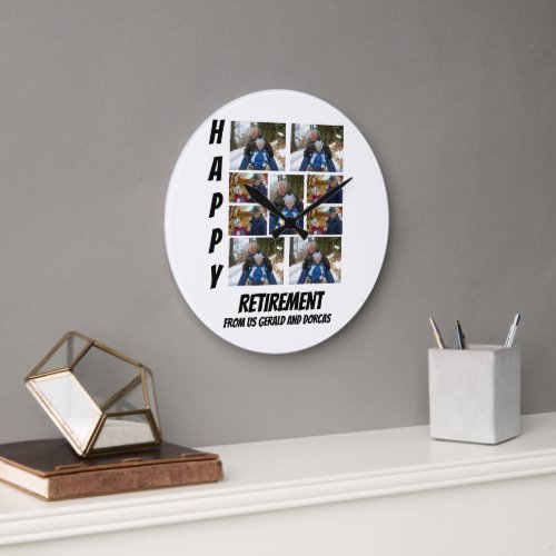 Personalized Simple Retirement  9 Photo Collage Large Clock