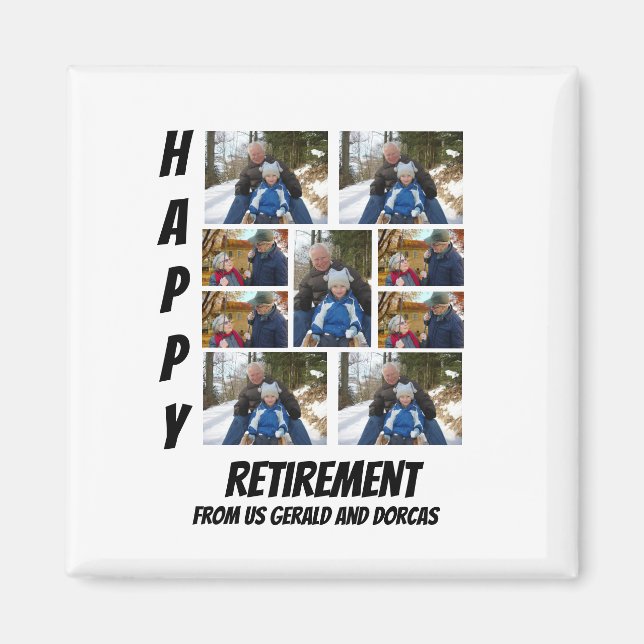 Personalized Simple Retirement  9 Photo Collage Magnet (Front)