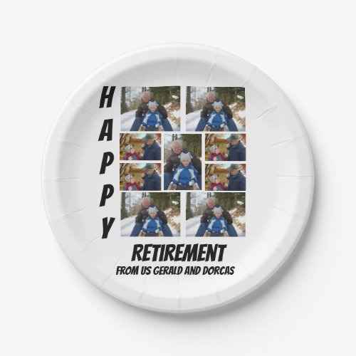 Personalized Simple Retirement  9 Photo Collage  Paper Plates