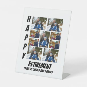 Personalized Simple Retirement 9 Photo Collage Pedestal Sign