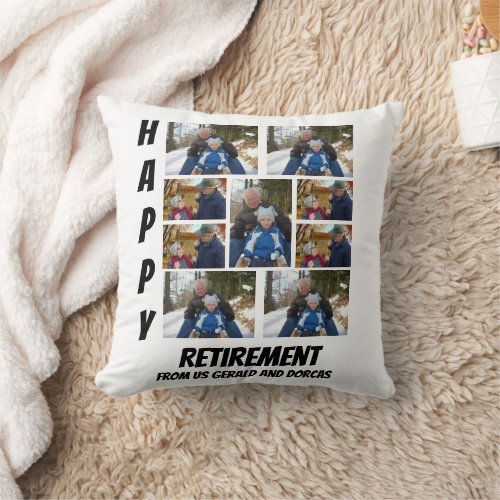 Personalized Simple Retirement  9 Photo Collage Throw Pillow