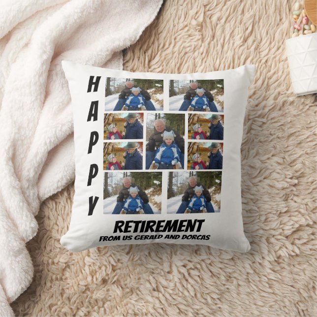 Personalized Simple Retirement  9 Photo Collage Throw Pillow (Blanket)
