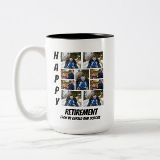 Personalized Simple Retirement 9 Photo Collage Tw Two-Tone Coffee Mug