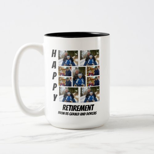 Personalized Simple Retirement  9 Photo Collage Tw Two_Tone Coffee Mug