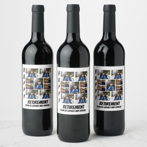 Personalized Simple Retirement  9 Photo Collage Wi Wine Label