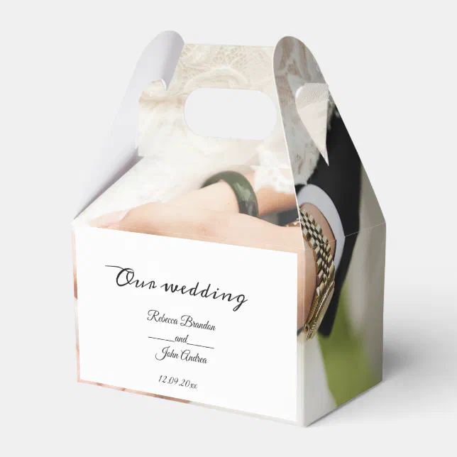 Personalized Simple Script Photo Wedding Party Favor Boxes | Zazzle