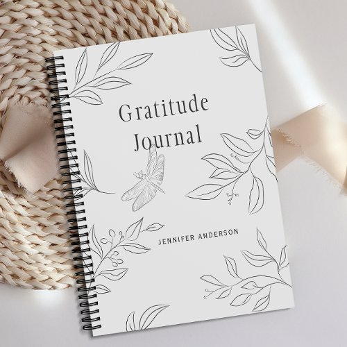 Personalized Simple Sketch Leaf Gratitude Journal 