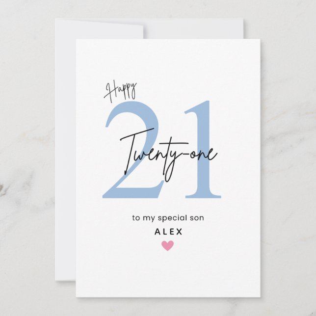 Personalized Simple Son 21st Birthday Card (Front)