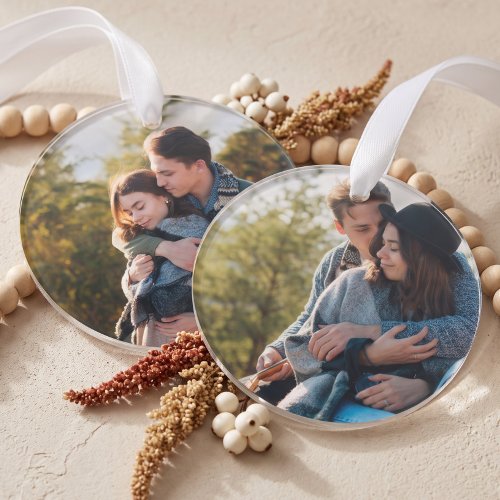 Personalized Simple Two Photo Engagement Keepsake Ornament