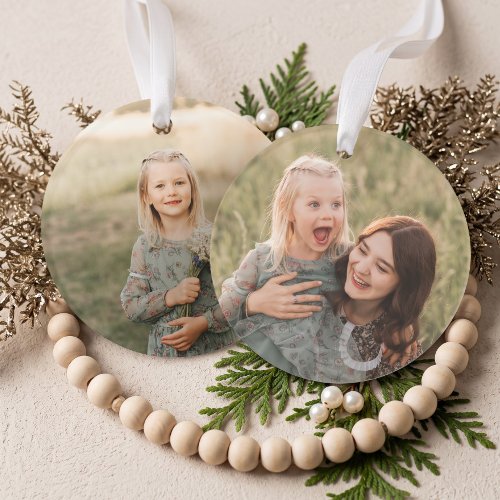 Personalized Simple Two Photo Family Kids Keepsake Ornament