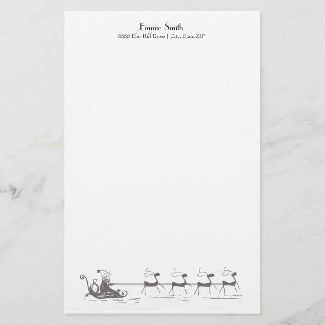 Personalized Simple White Christmas Santa's Sleigh Stationery (Front)