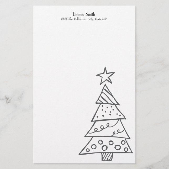 Personalized Simple White Christmas Tree Stationery (Front)
