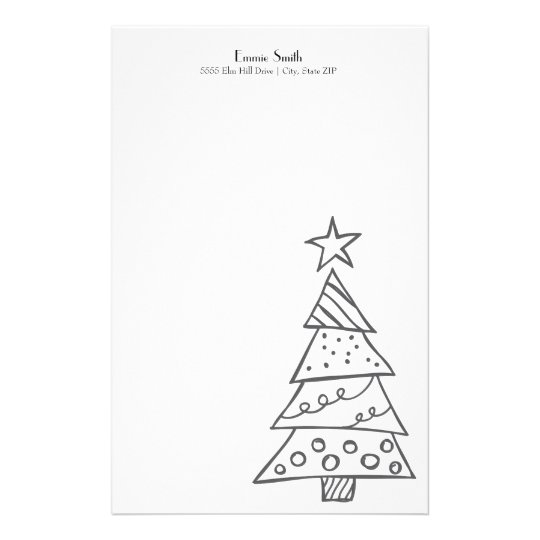 Personalized Simple White Christmas Tree Stationery