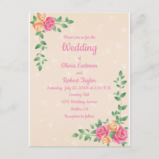 Personalized simplicity is the best roses wedding postcard (Front)