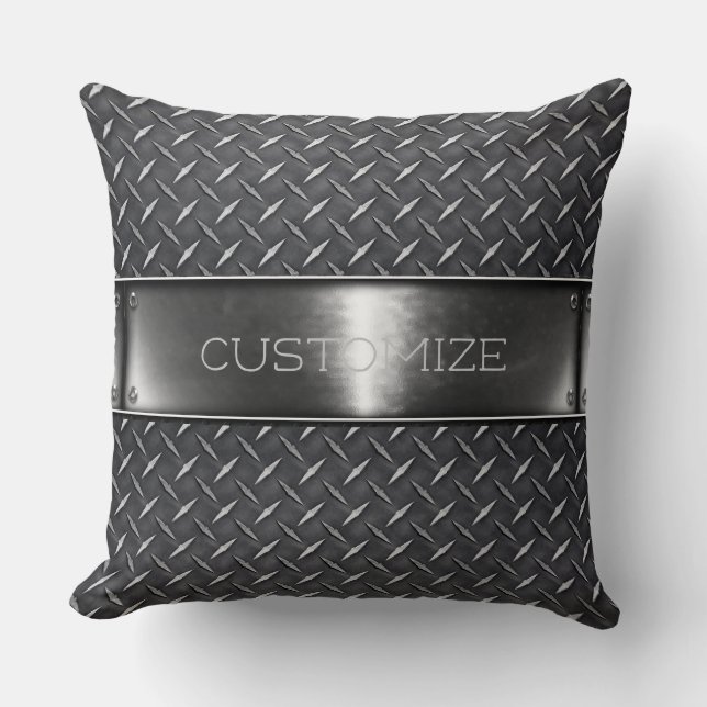 Personalized Simply Steel Metal Texture Throw Pillow (Front)