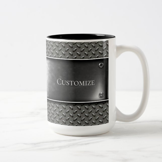 Personalized Simply Steel Metal Texture Two-Tone Coffee Mug (Right)