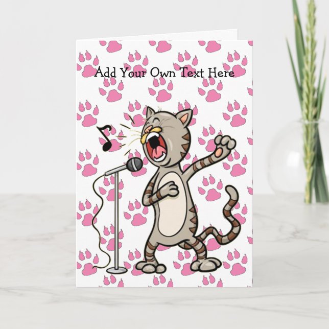 Personalized Singing Cat Greeting Cards - Pink Paw (Front)
