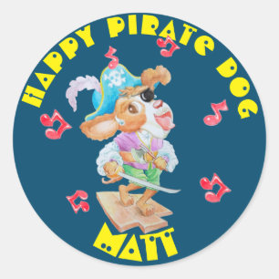 Personalized Singing Pirate Dog Sticker