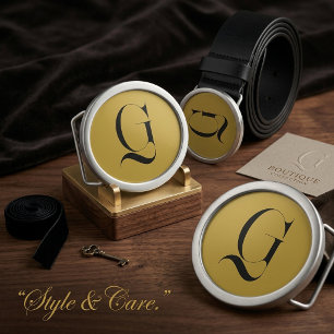 Personalized Single Custom Monogram Metallic Gold Belt Buckle