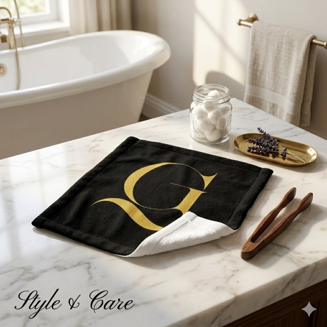 Personalized Single Custom Monogram Solid Black Wash Cloth (Personalized Single Custom Monogram Solid Black Wash Cloth)