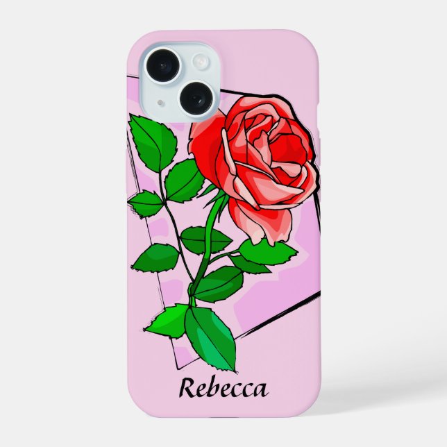 Personalized Single red rose art Iphone Case (Back)