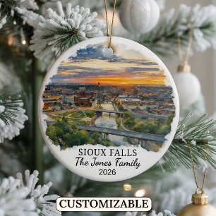 Personalized Sioux Falls, Custom South Dakota Ceramic Ornament