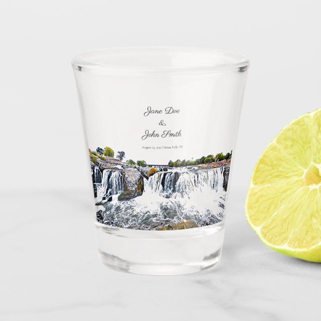 Personalized Sioux Falls Waterfall Shot Glass (Front)