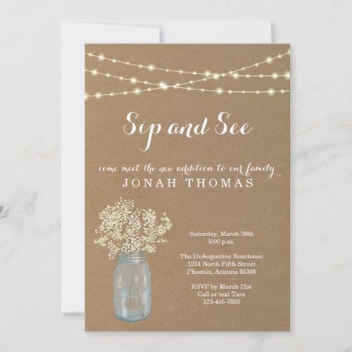 Personalized Sip and See Invitation _ Rustic Kraft