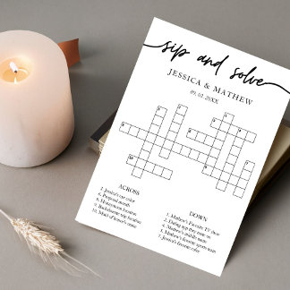 Personalized Sip and Solve Bridal Shower Crossword Invitation
