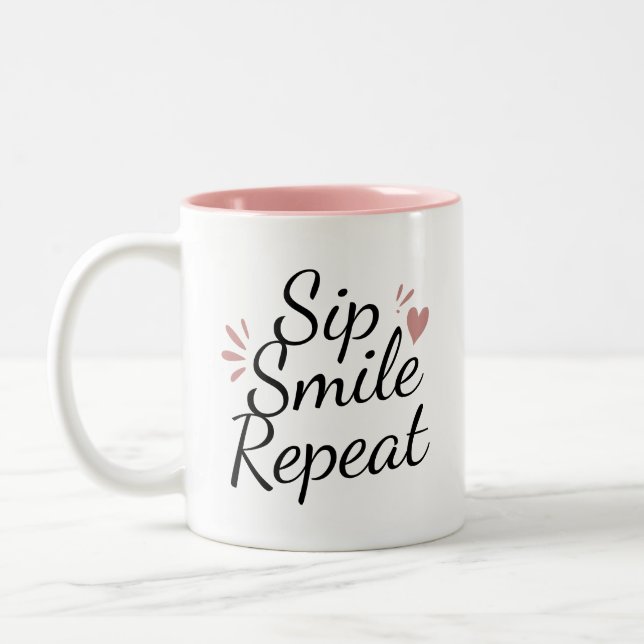 Personalized "Sip. Smile. Repeat." Custom Text Mug (Left)