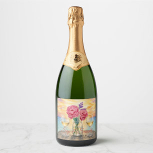Personalized Sip & Sunset Champagne Bottle Sparkling Wine Label