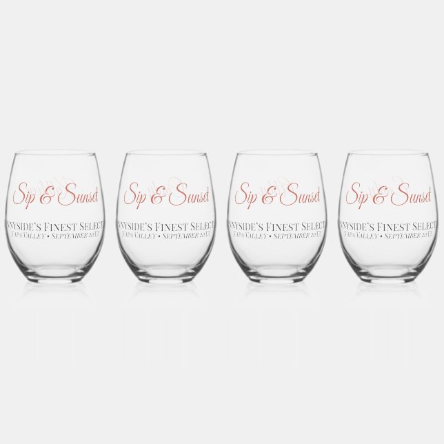 Personalized Sip & Sunset Stemless Wine Glass Set  (Front)