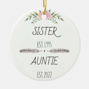 Personalized Sister Auntie Est Custom Year, Flower Ceramic Ornament