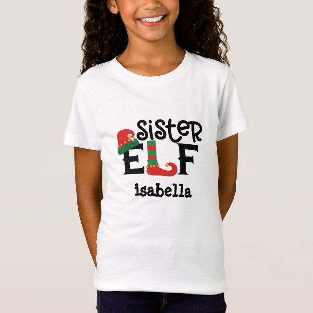 Personalized Sister Elf Christmas T-Shirt (Front)